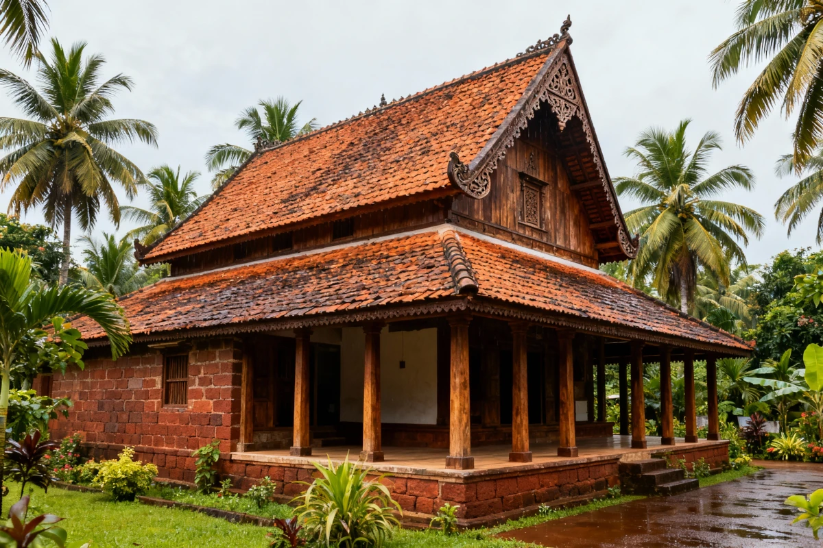 Kerala Traditional House with Sloping Roof